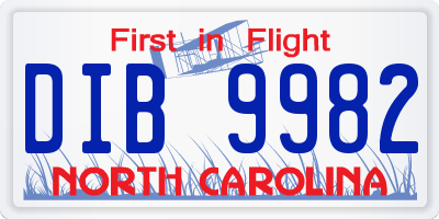NC license plate DIB9982