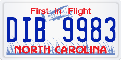 NC license plate DIB9983