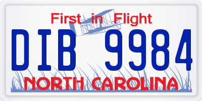 NC license plate DIB9984