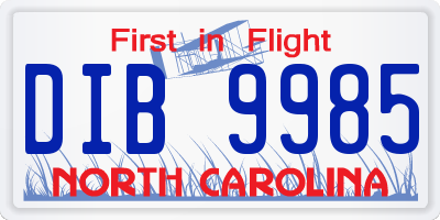 NC license plate DIB9985
