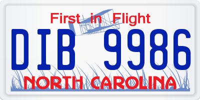 NC license plate DIB9986