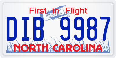 NC license plate DIB9987