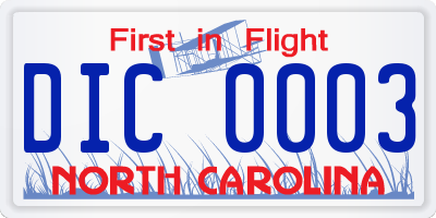 NC license plate DIC0003