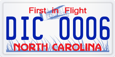 NC license plate DIC0006