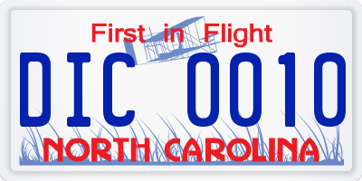 NC license plate DIC0010