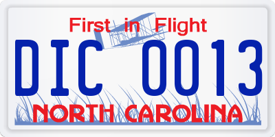 NC license plate DIC0013