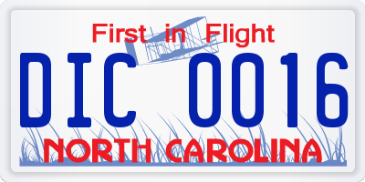 NC license plate DIC0016