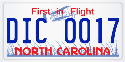 NC license plate DIC0017