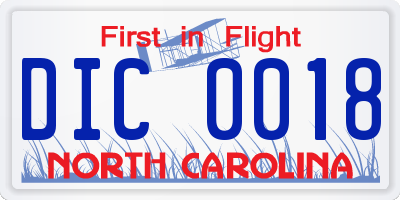 NC license plate DIC0018