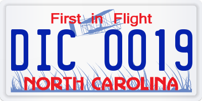 NC license plate DIC0019