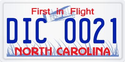 NC license plate DIC0021