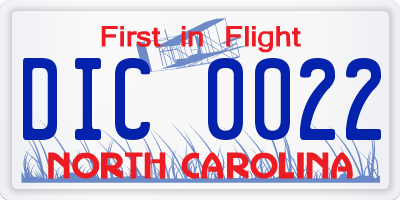 NC license plate DIC0022