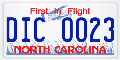 NC license plate DIC0023