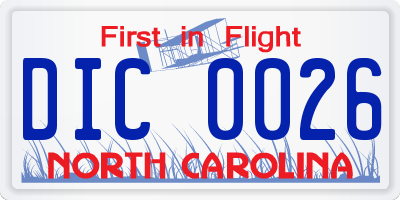 NC license plate DIC0026