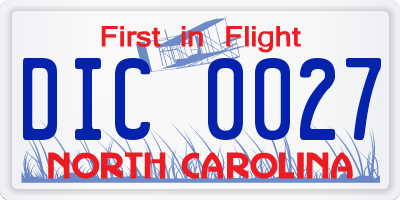 NC license plate DIC0027