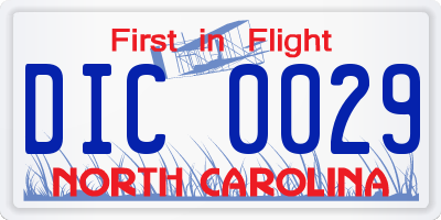 NC license plate DIC0029