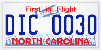 NC license plate DIC0030
