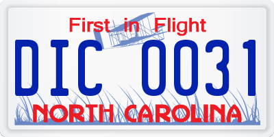 NC license plate DIC0031