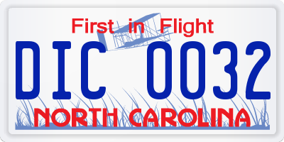 NC license plate DIC0032