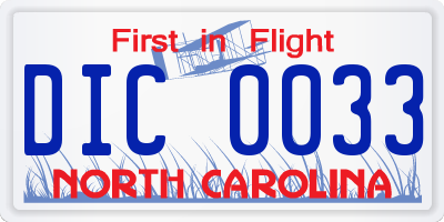 NC license plate DIC0033