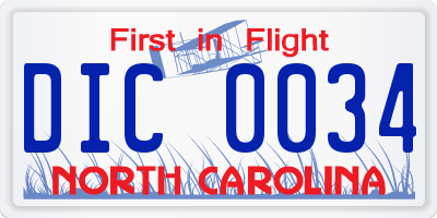 NC license plate DIC0034