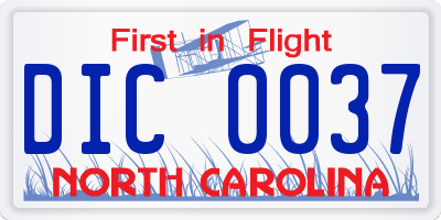 NC license plate DIC0037