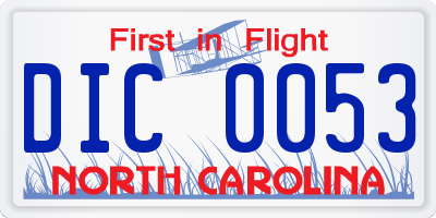 NC license plate DIC0053