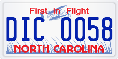 NC license plate DIC0058