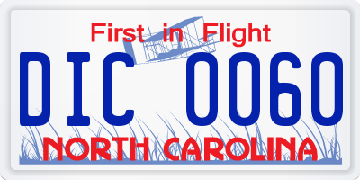NC license plate DIC0060