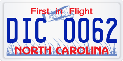 NC license plate DIC0062