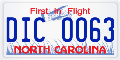 NC license plate DIC0063