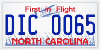 NC license plate DIC0065