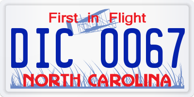 NC license plate DIC0067