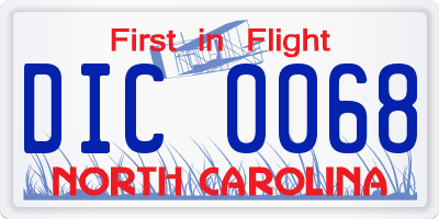 NC license plate DIC0068
