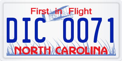 NC license plate DIC0071