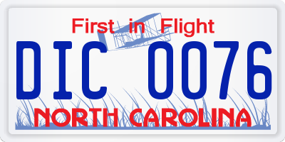 NC license plate DIC0076