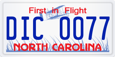 NC license plate DIC0077