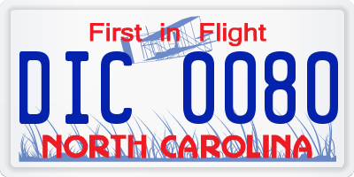 NC license plate DIC0080
