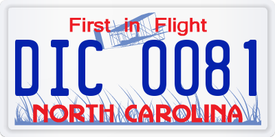 NC license plate DIC0081