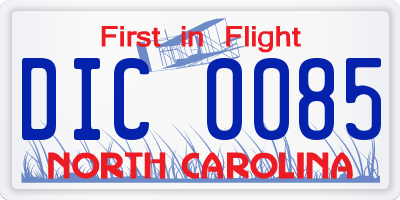 NC license plate DIC0085