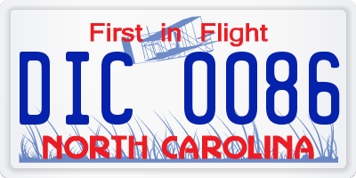 NC license plate DIC0086