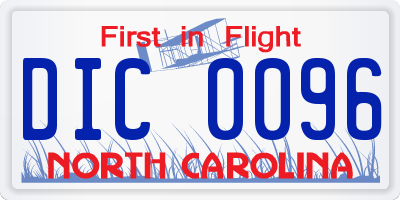 NC license plate DIC0096