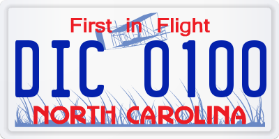 NC license plate DIC0100