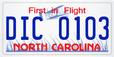 NC license plate DIC0103
