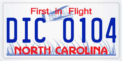 NC license plate DIC0104