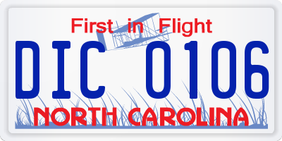 NC license plate DIC0106