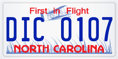 NC license plate DIC0107