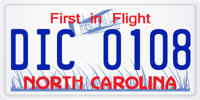 NC license plate DIC0108