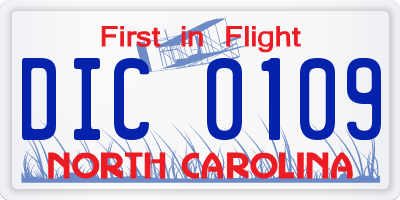 NC license plate DIC0109
