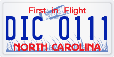 NC license plate DIC0111
